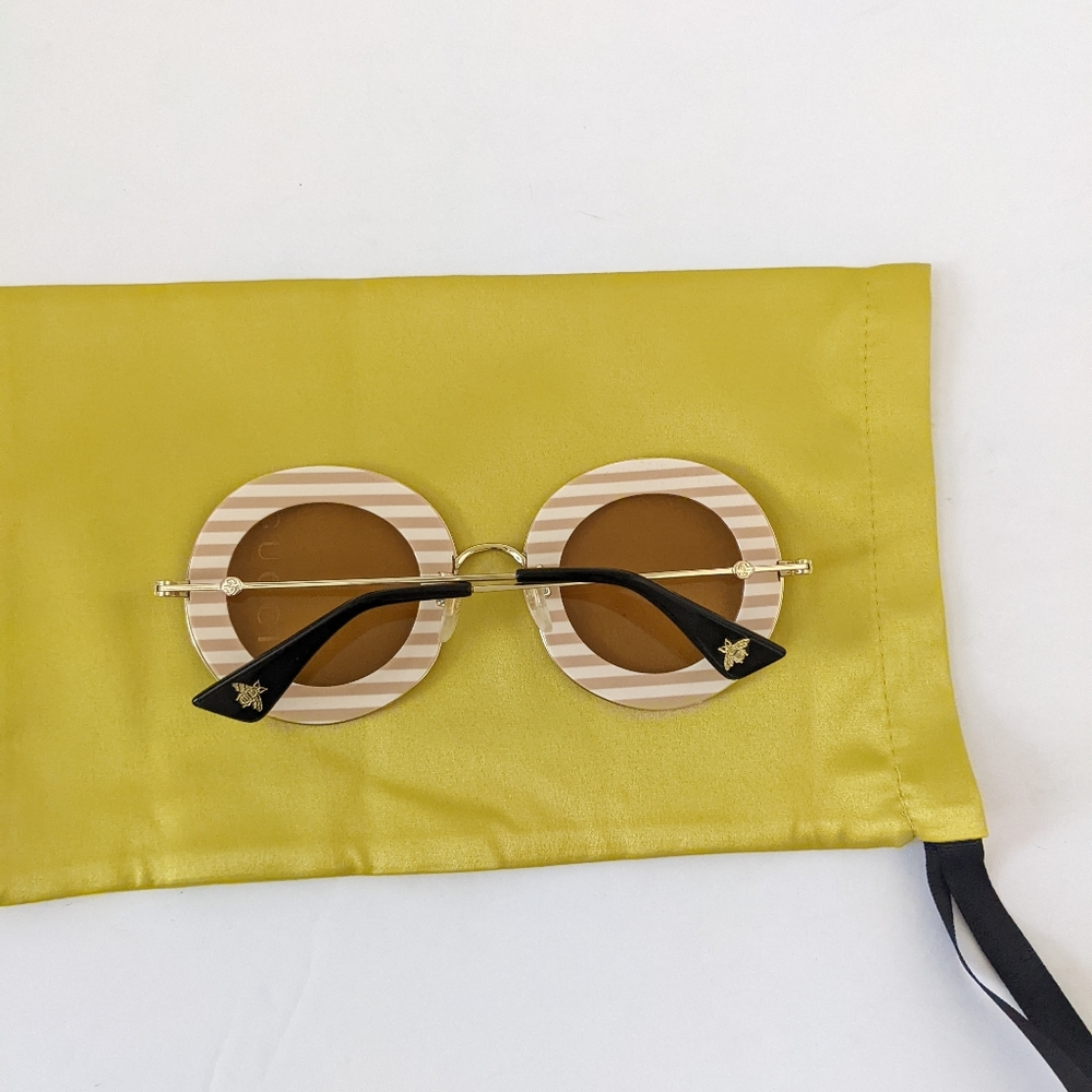 GUCCI Striped Round Sunglasses GG0113S Graphic Soave Amore Delicate Love - Picture 10 of 17